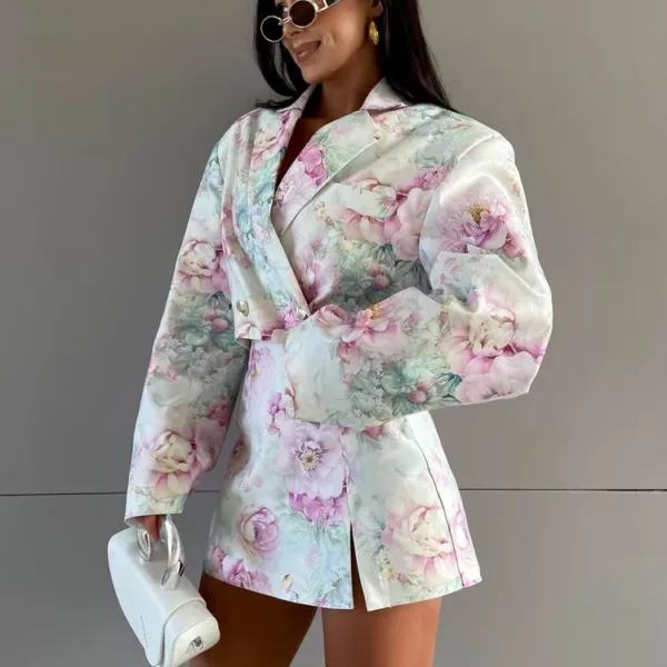 Pastel Floral Blazer Skort Set - Beniz Kloset- Shop women clothing online