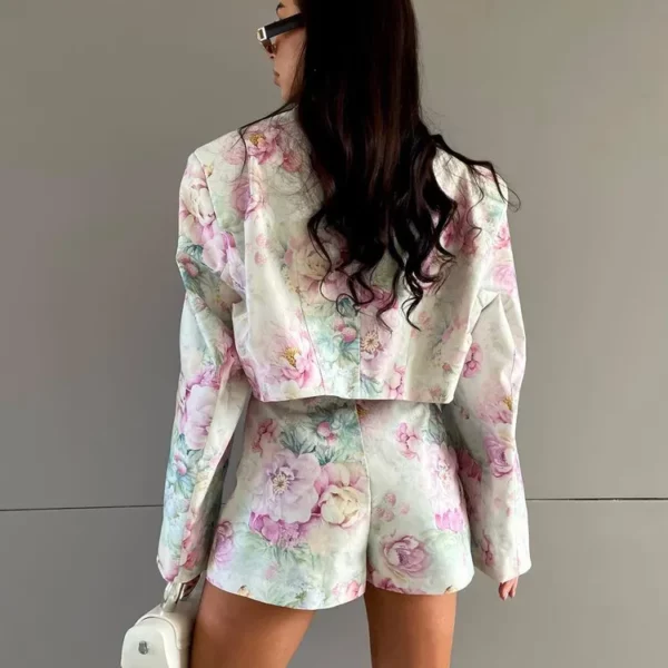 Pastel Floral Blazer Skort Set - Beniz Kloset- Shop women clothing online