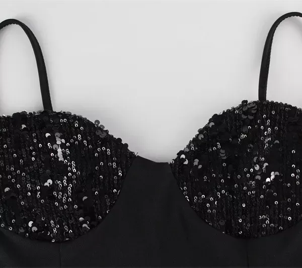 Sequin Bustier Black Midi Dress Beniz Kloset women's clothing