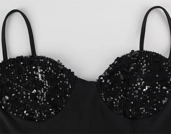 Sequin Bustier Black Midi Dress Beniz Kloset women's clothing