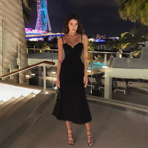 Sequin Bustier Black Midi Dress Beniz Kloset women's clothing