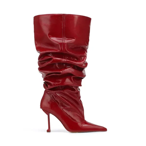 Wine red slouchy stiletto knee boots