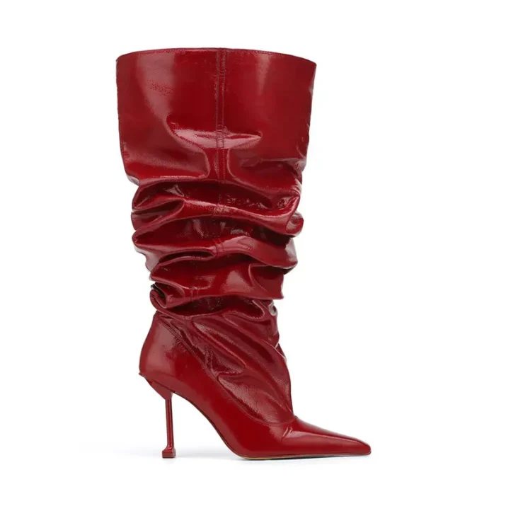 Wine red slouchy stiletto knee boots