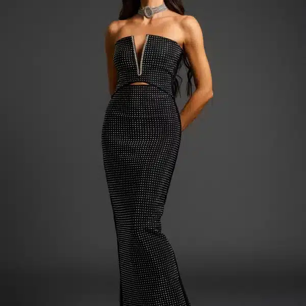 Crystal Studded Plunge Gown