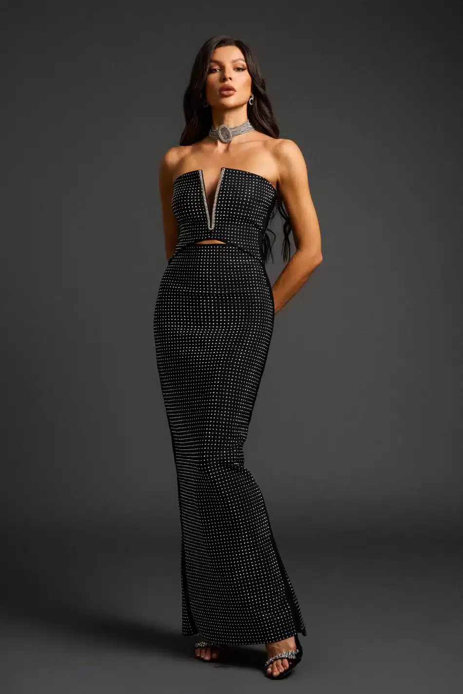 Crystal Studded Plunge Gown