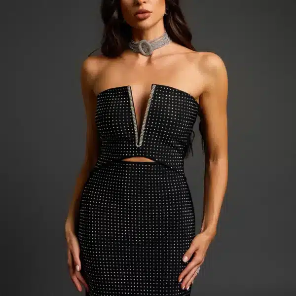 Crystal Studded Plunge Gown