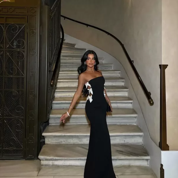 strapless side-bow bandage dress in black