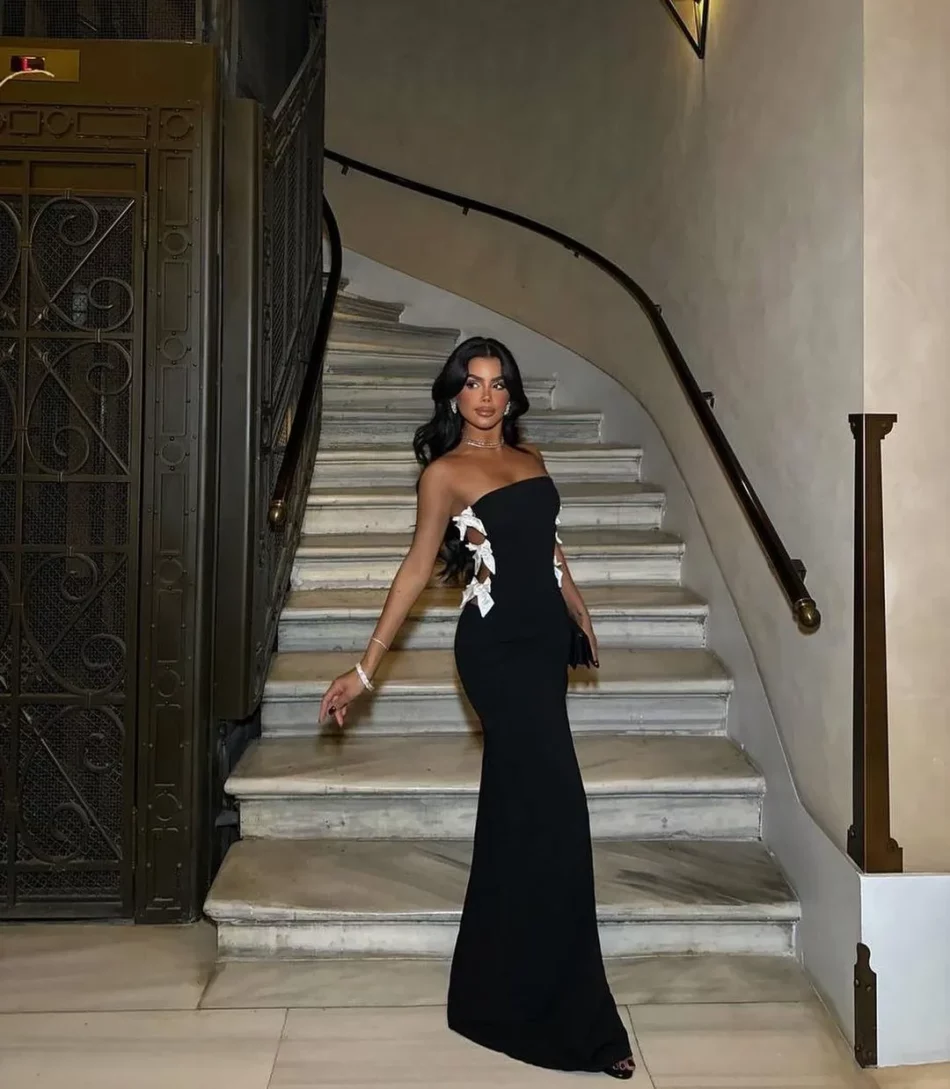 strapless side-bow bandage dress in black