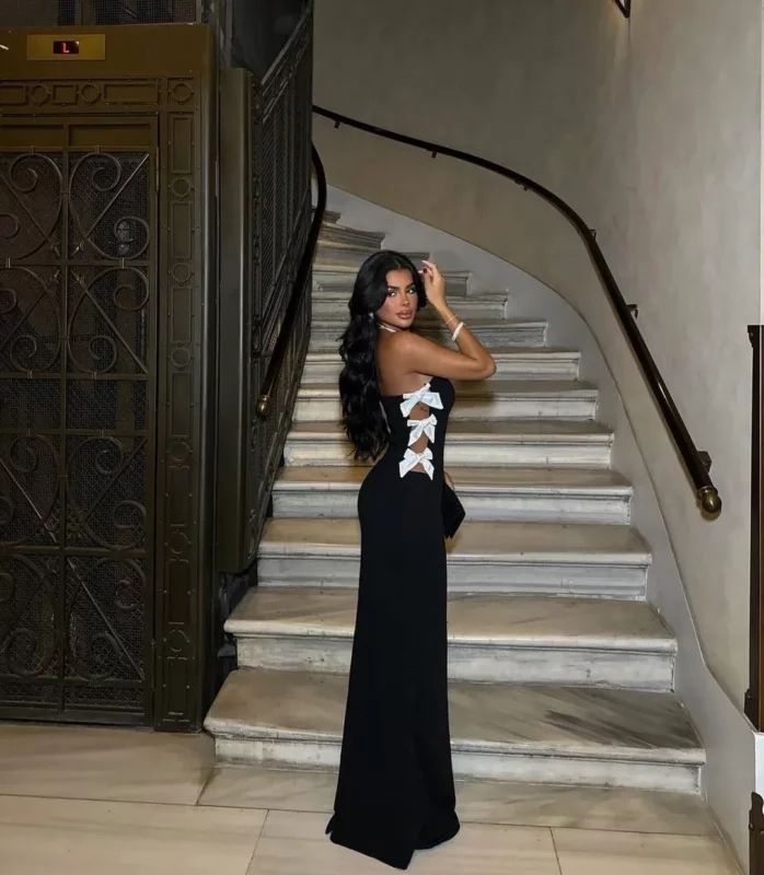 strapless side-bow bandage dress in black