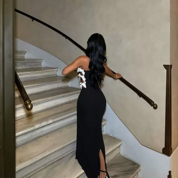 strapless side-bow bandage dress in black