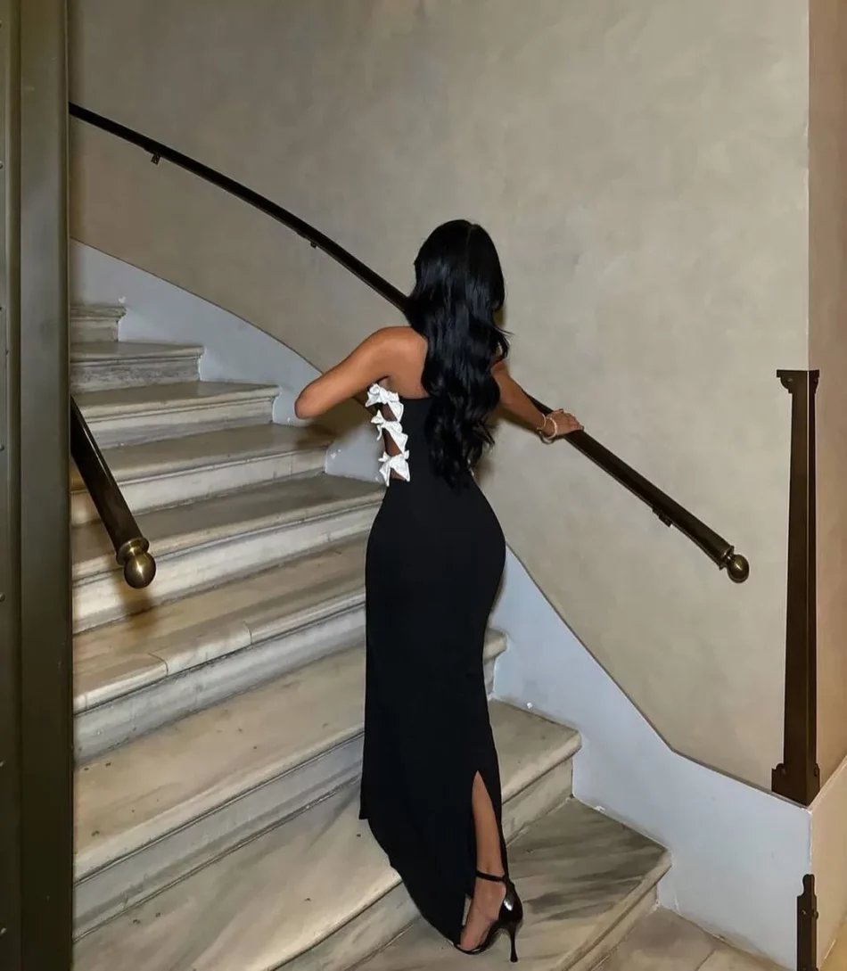 strapless side-bow bandage dress in black