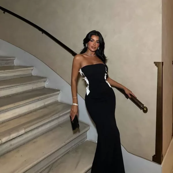 strapless side-bow bandage dress in black