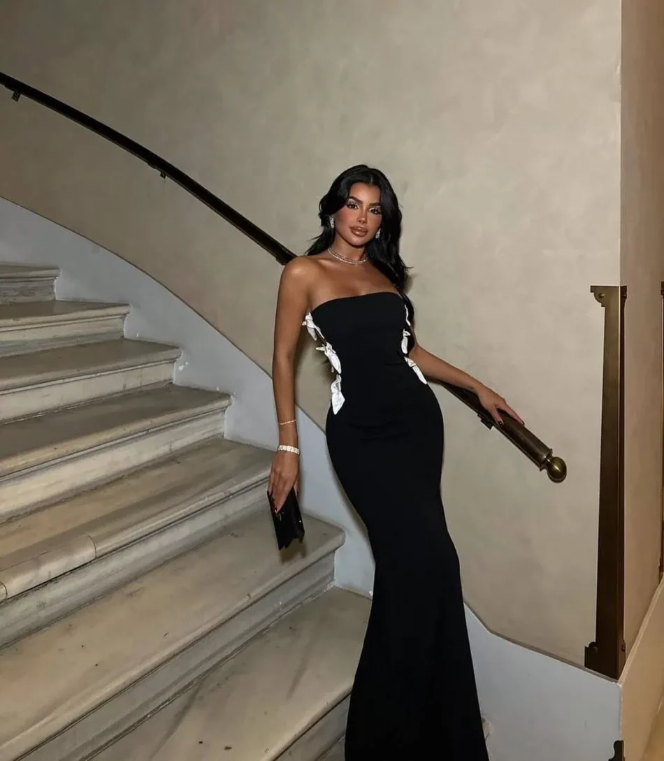 strapless side-bow bandage dress in black