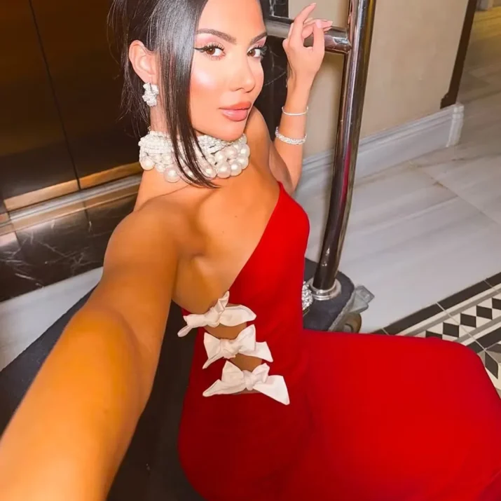 strapless side-bow bandage dress in red