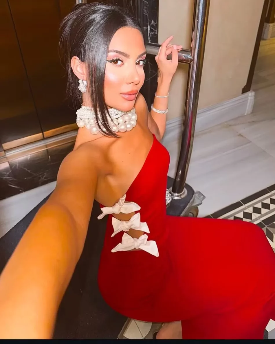 strapless side-bow bandage dress in red