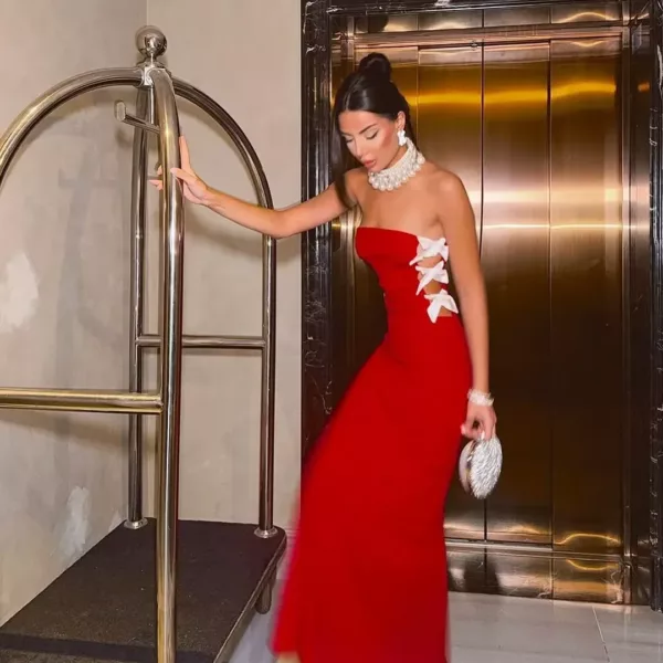 strapless side-bow bandage dress in red