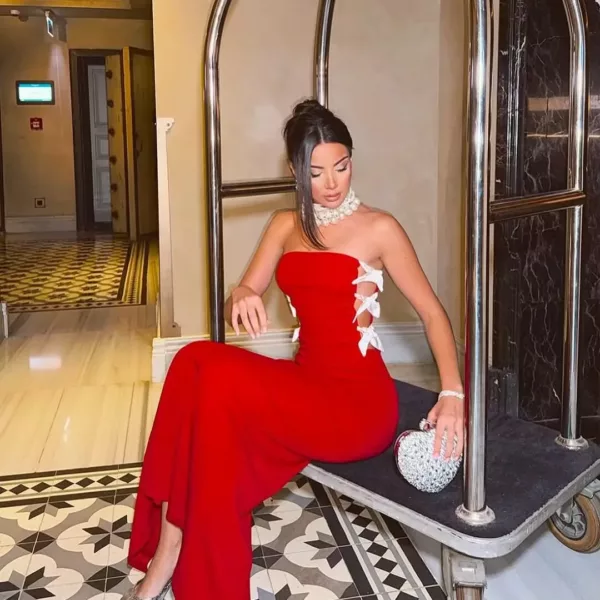 strapless side-bow bandage dress in red 4