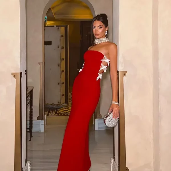 strapless side-bow bandage dress in red