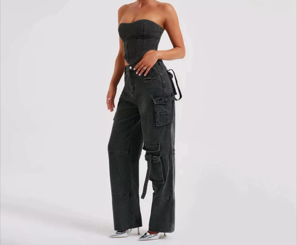 utility cargo denim pants - Beniz Kloset - Online shop women's