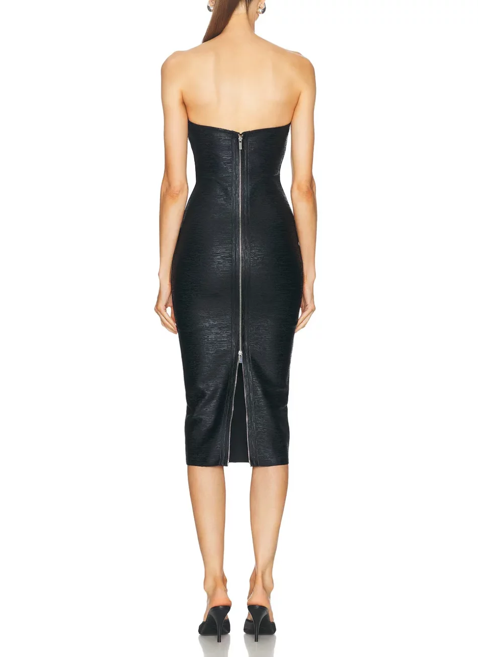 Black Bustier Bodycon Midi Dress- Beniz Kloset