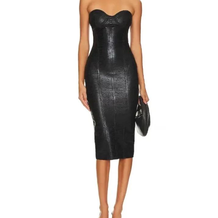 Black Bustier Bodycon Midi Dress- Beniz Kloset