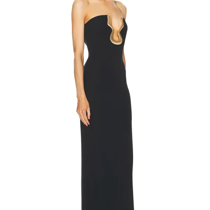 Strapless Plunge Black Gown - Image 4