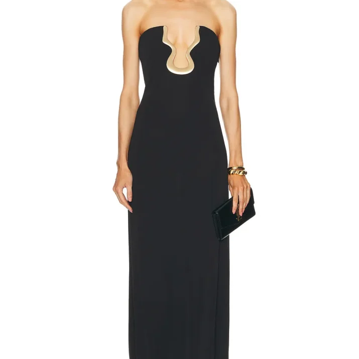 Strapless Plunge Black Gown - Image 3