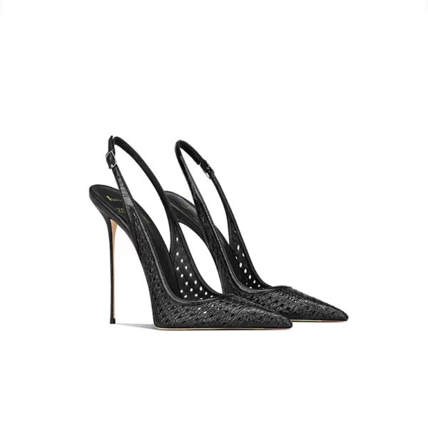 Black Fishnet Slingback Stiletto Heels