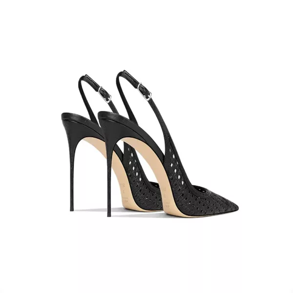 Black Fishnet Slingback Stiletto Heels