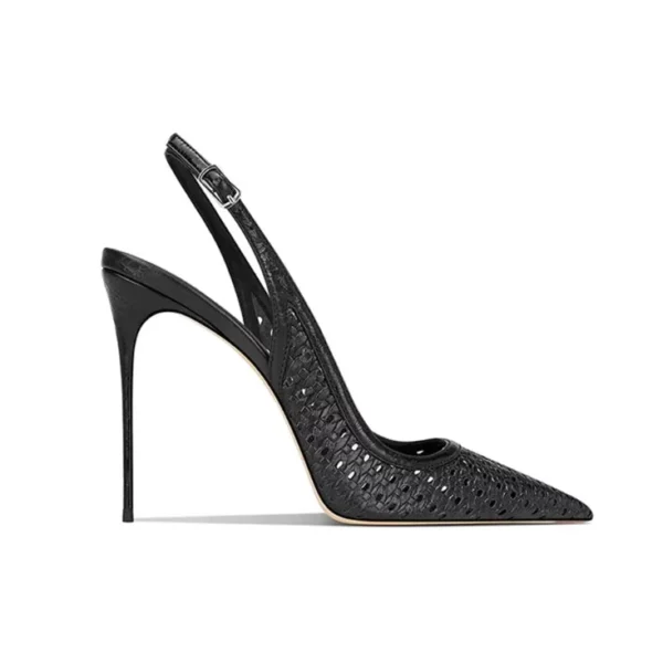 Black Fishnet Slingback Stiletto Heels - Beniz Kloset Online shop for women