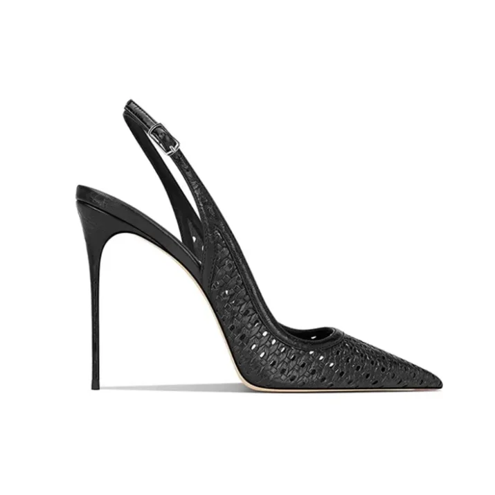 Black Fishnet Slingback Stiletto Heels - Beniz Kloset Online shop for women