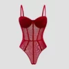 Burgundy Corset Mesh Sheer Bodysuit - Beniz Kloset Online Shop Women Clothing (1)