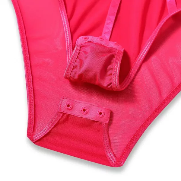 Red Corset Mesh Sheer Bodysuit - Beniz Kloset Online Shop Women Clothing