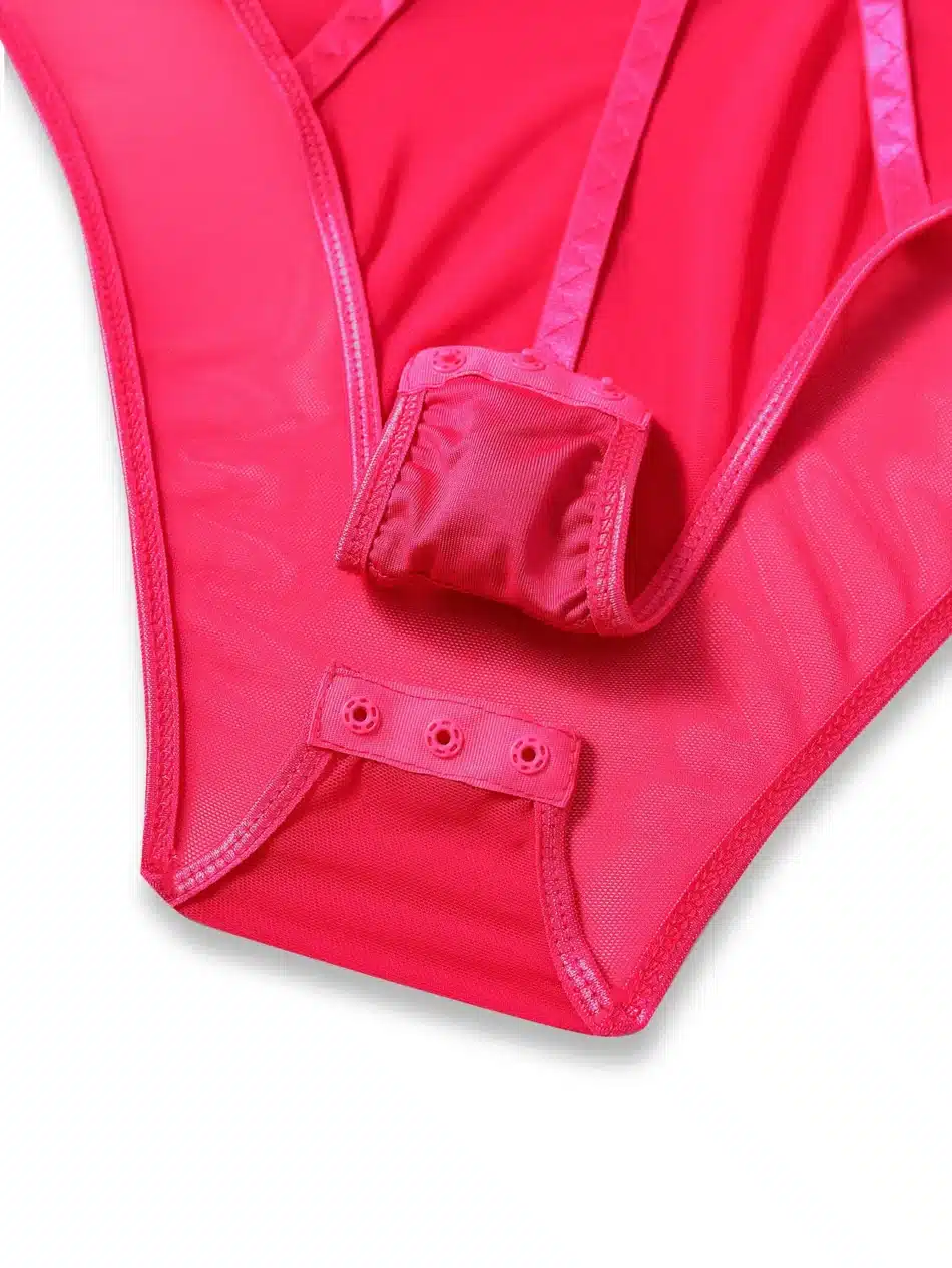 Red Corset Mesh Sheer Bodysuit - Beniz Kloset Online Shop Women Clothing