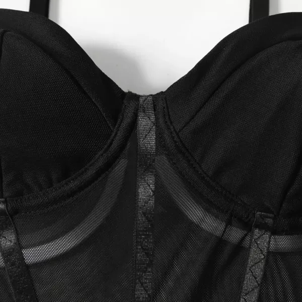 Black Corset Mesh Sheer Bodysuit - Beniz Kloset Online Shop Women Clothing