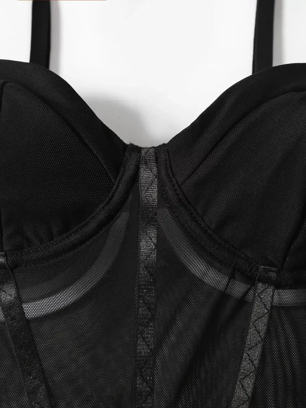 Black Corset Mesh Sheer Bodysuit - Beniz Kloset Online Shop Women Clothing