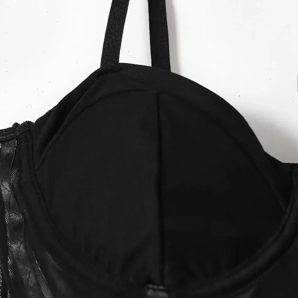 Black Corset Mesh Sheer Bodysuit - Beniz Kloset Online Shop Women Clothing