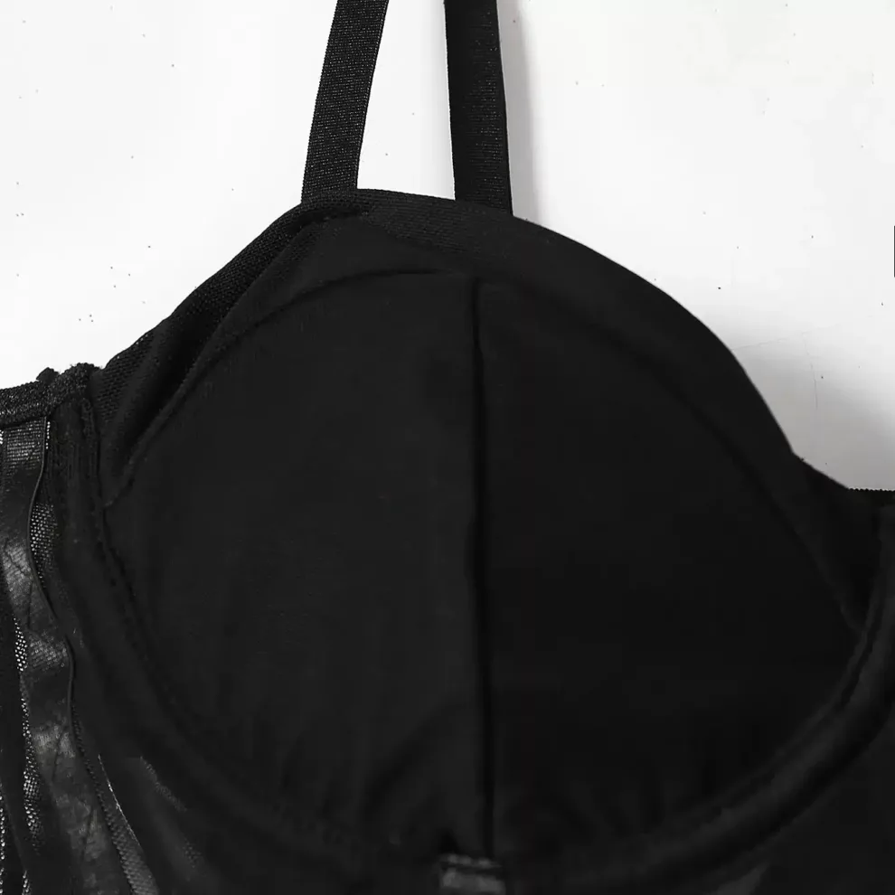 Black Corset Mesh Sheer Bodysuit - Beniz Kloset Online Shop Women Clothing