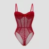 Burgundy Corset Mesh Sheer Bodysuit - Beniz Kloset Online Shop Women Clothing