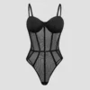Black Corset Mesh Sheer Bodysuit - Beniz Kloset Online Shop Women Clothing