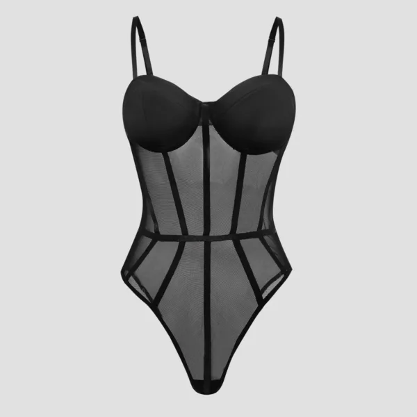 Black Corset Mesh Sheer Bodysuit - Beniz Kloset Online Shop Women Clothing