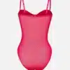 Red Corset Mesh Sheer Bodysuit - Beniz Kloset Online Shop Women Clothing