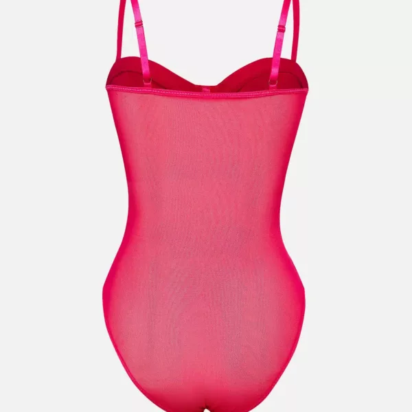 Red Corset Mesh Sheer Bodysuit - Beniz Kloset Online Shop Women Clothing