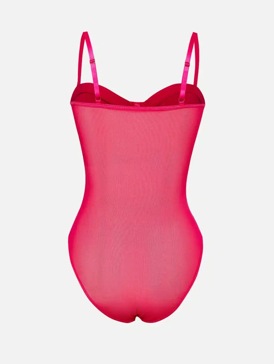 Red Corset Mesh Sheer Bodysuit - Beniz Kloset Online Shop Women Clothing