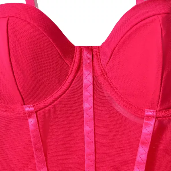 Red Corset Mesh Sheer Bodysuit - Beniz Kloset Online Shop Women Clothing