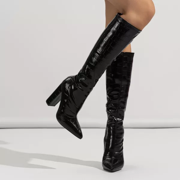 Croc Pointed Toe Boots - Beniz Kloset Women's Online Shop for Timeless Chic