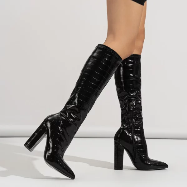 Croc Pointed Toe Boots - Beniz Kloset Women's Online Shop for Timeless Chic