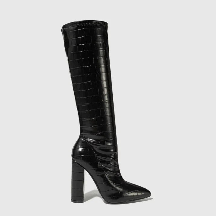 Croc Pointed Toe Boots - Beniz Kloset Women's Online Shop for Timeless Chic