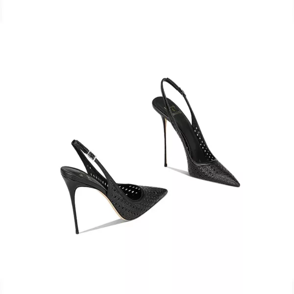 Black Fishnet Slingback Stiletto Heels