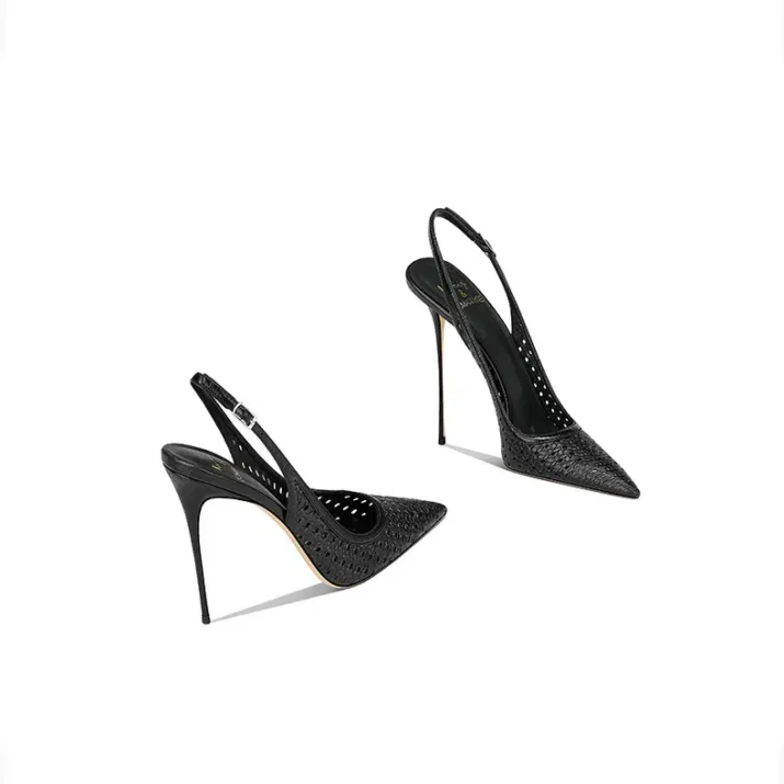 Black Fishnet Slingback Stiletto Heels